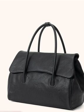 Structured Black Leather Tote Bag with Double Handles